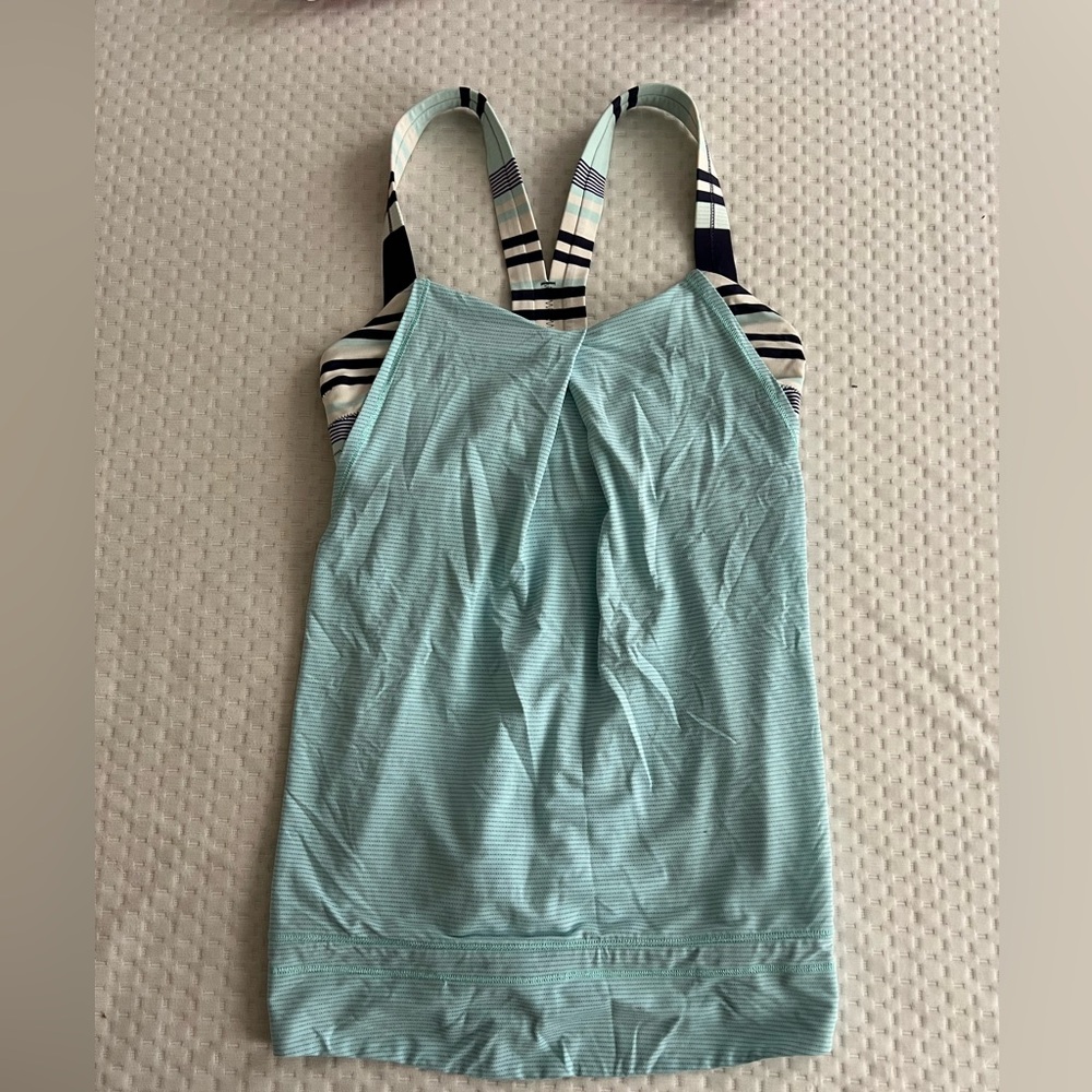 Lululemon blue tank with built in bra, size 6